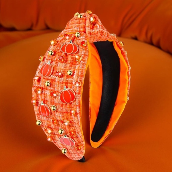 Pumpkin Headbands Embellished With Enameled Pumpkin & Crystals NEW - Picture 10 of 14